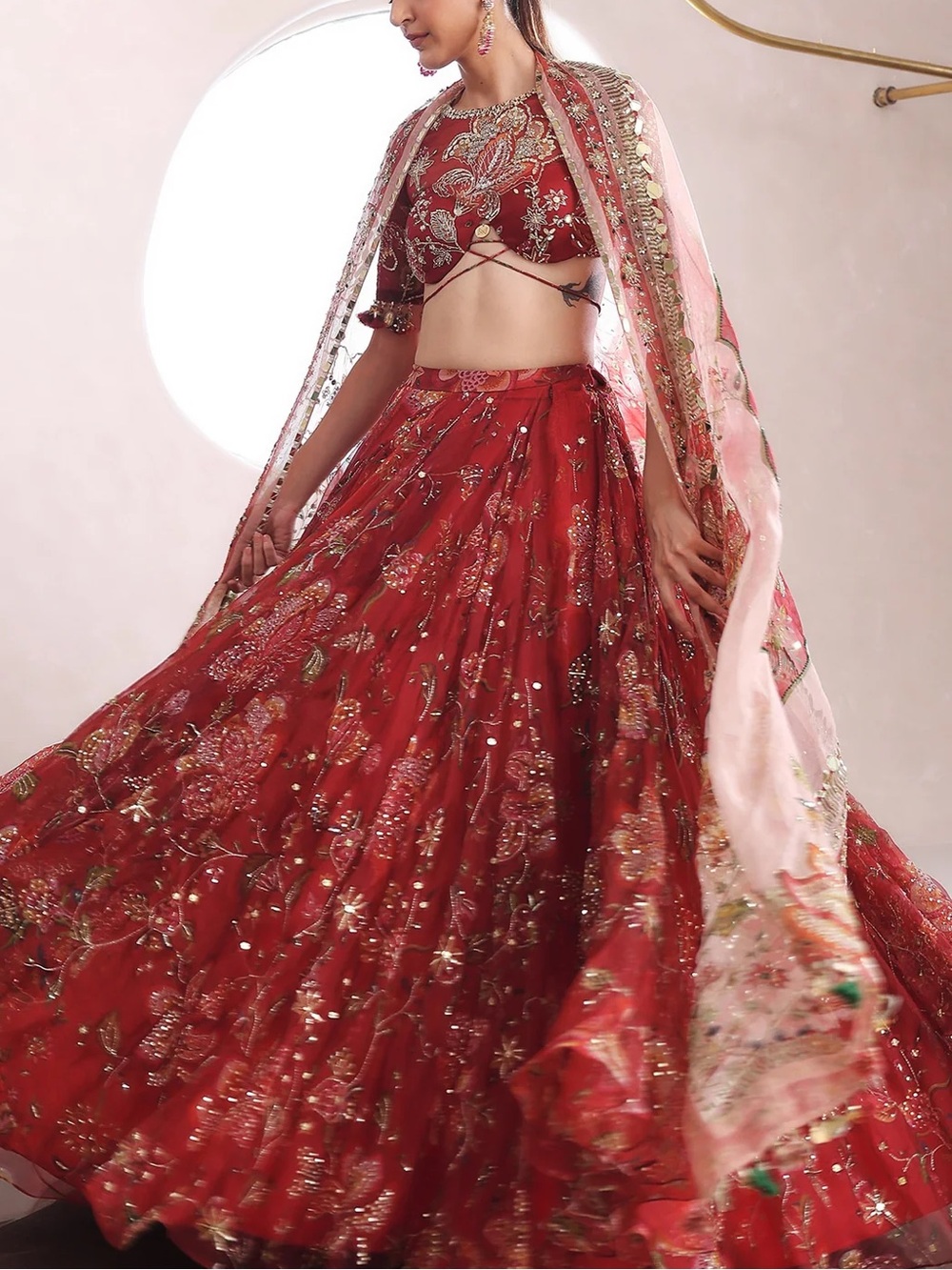 Mahima Mahajan Thiya Red Embroidered Lehenga